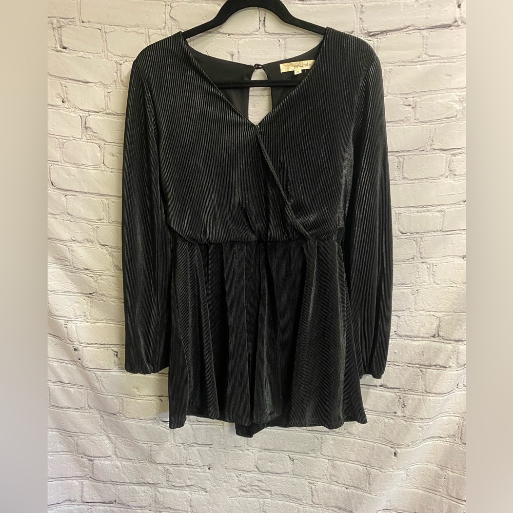 5/$20 Rewind Faux Wrap Metallic Black Ribbed Skort Jumpsuit Junior Girls Medium